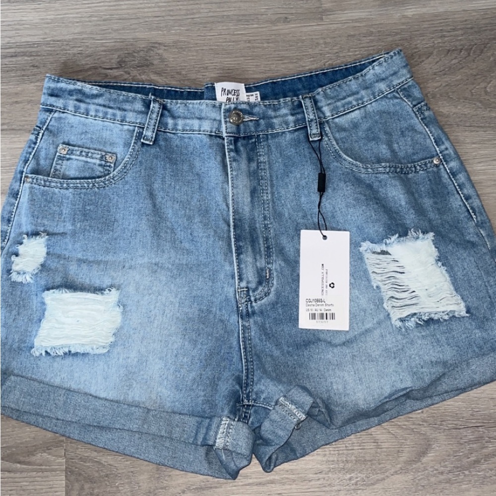 Princess Polly Light Blue Ripped Jean Shorts